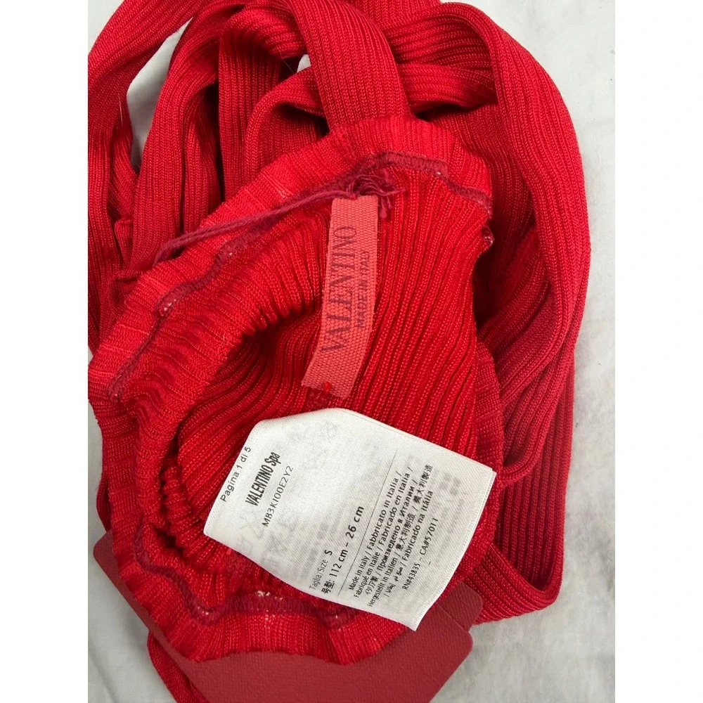 Valentino Red Ribbed Silk Tights Made in Italy MB3KI00E2Y2 Size S NEW